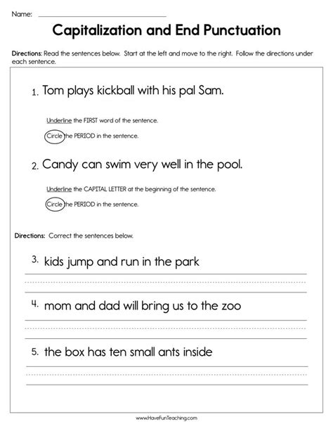 Punctuation And Capitalization Worksheets
